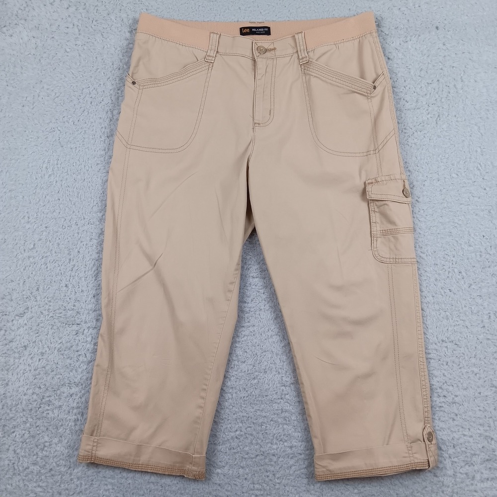 Lee Capri Pant Relaxed Fit Women 14 Tan Cargo Mid Rise 4600224
